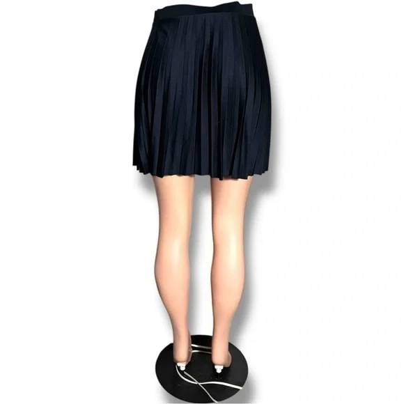H&M Dark Navy Blue Pleated Fit and Flare High Waist Preppy Mini Skater Skirt - Picture 5 of 15